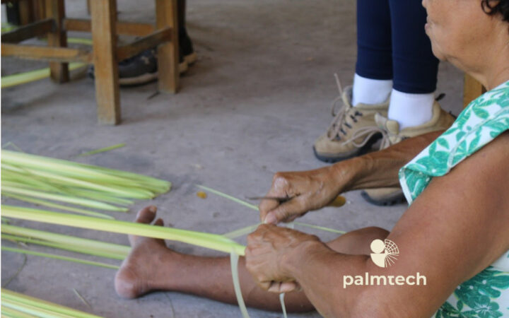 woman weaving a biocloth